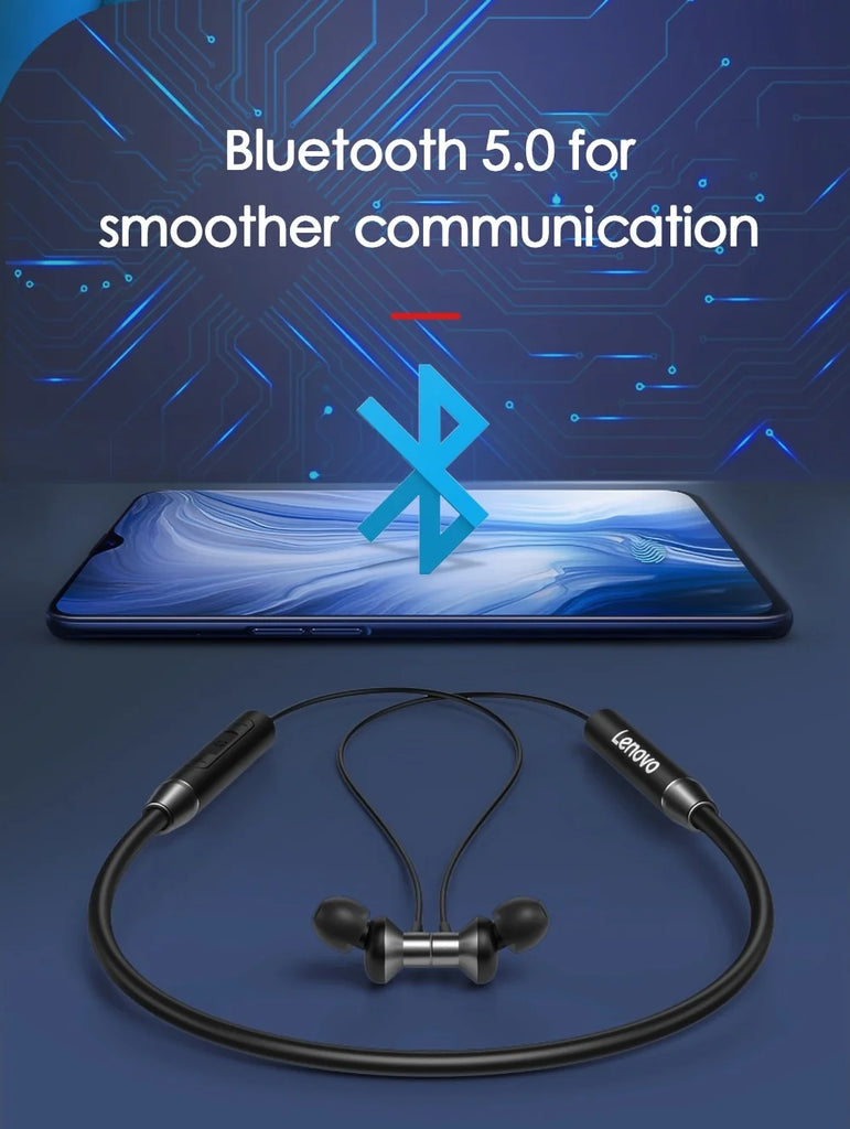 Lenovo HE05 Bluetooth 5.0 Neckband Wireless Headphones | Stereo Sound, IPX5 Waterproof