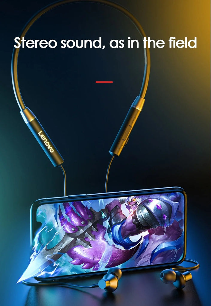 Lenovo HE05 Bluetooth 5.0 Neckband Wireless Headphones | Stereo Sound, IPX5 Waterproof