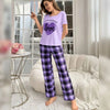 Light Purple With Love Heart Printed and Purple Check Printed Trouser Night Wear - Chaudhary Brand Store 
