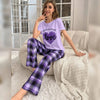 Light Purple With Love Heart Printed and Purple Check Printed Trouser Night Wear - Chaudhary Brand Store 