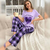 Light Purple With Love Heart Printed and Purple Check Printed Trouser Night Wear - Chaudhary Brand Store 