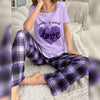 Light Purple With Love Heart Printed and Purple Check Printed Trouser Night Wear - Chaudhary Brand Store 