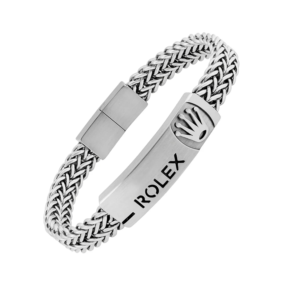 Luxury Stainless Steel Designer Bracelet – Woven Chain with Crown Emblem Chaudhary Brand Store