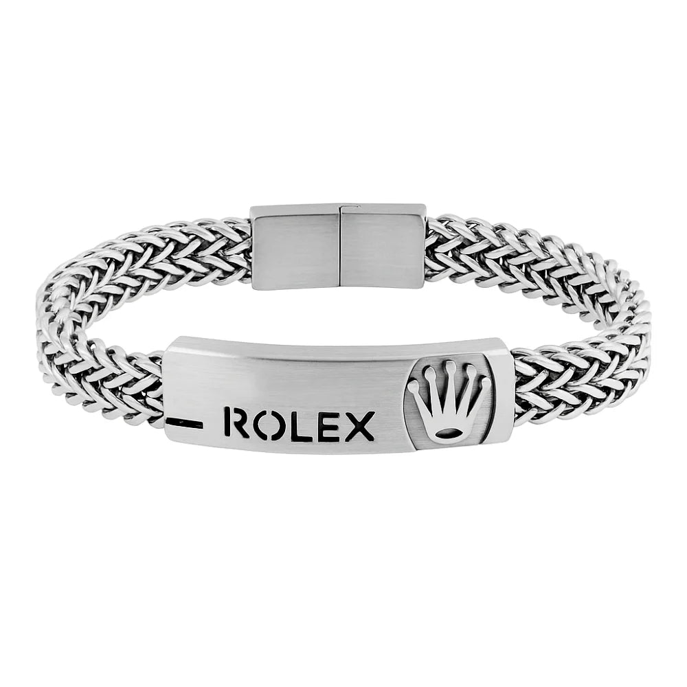Luxury Stainless Steel Designer Bracelet – Woven Chain with Crown Emblem Chaudhary Brand Store