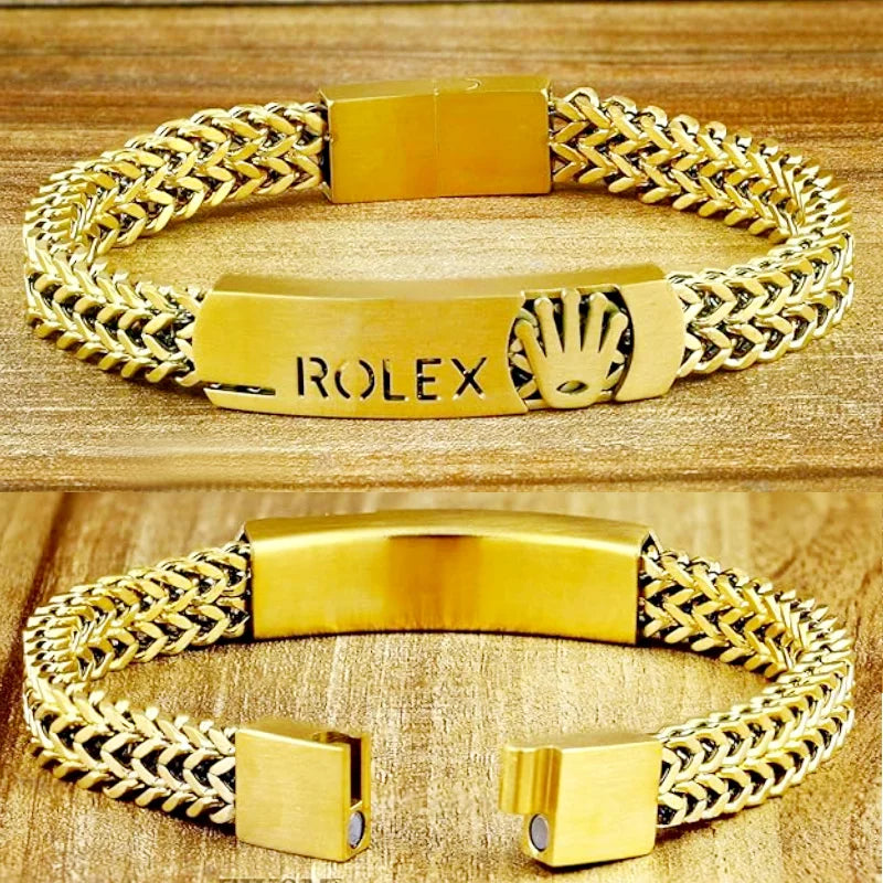Luxury Stainless Steel Designer Bracelet – Woven Chain with Crown Emblem Chaudhary Brand Store