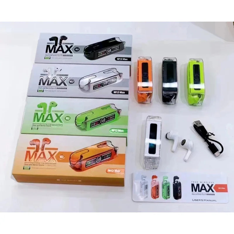 M12 Max TWS Bluetooth 5.3 Wireless Earbuds | LED Display, Super Large Battery Capacity