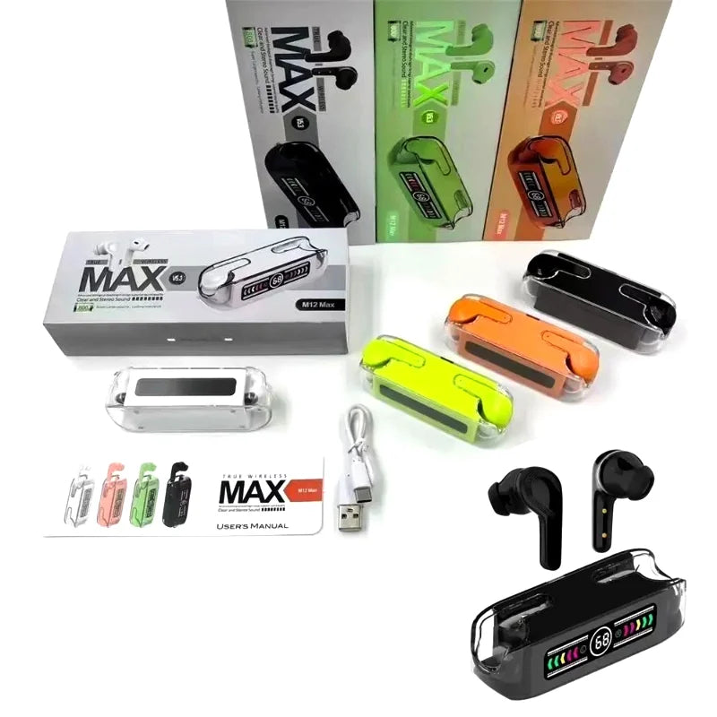 M12 Max TWS Bluetooth 5.3 Wireless Earbuds | LED Display, Super Large Battery Capacity