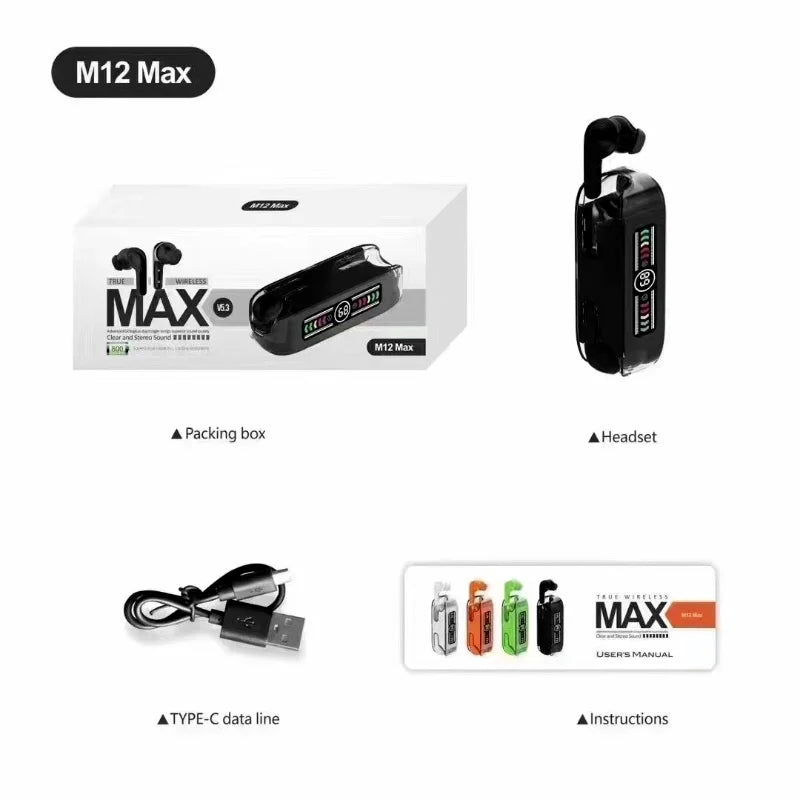 M12 Max TWS Bluetooth V5.3 LED Display Earbuds