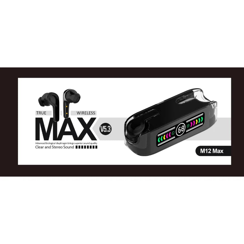 M12 Max TWS Bluetooth V5.3 LED Display Earbuds Chaudhary Brand Store