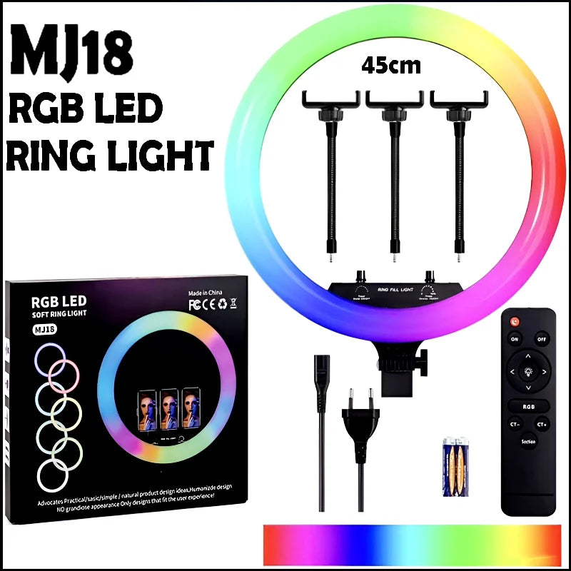 MJ18 45CM RGB LED Ring Light – 3 Phone Holders with Remote Control Chaudhary Brand Store