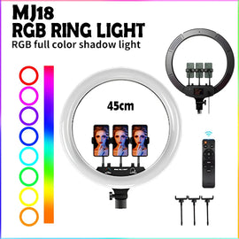 MJ18 45CM RGB LED Ring Light – 3 Phone Holders with Remote Control Chaudhary Brand Store