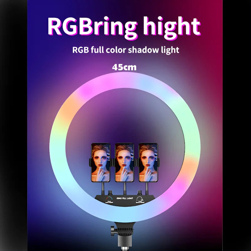 MJ18 45CM RGB LED Ring Light – 3 Phone Holders with Remote Control Chaudhary Brand Store