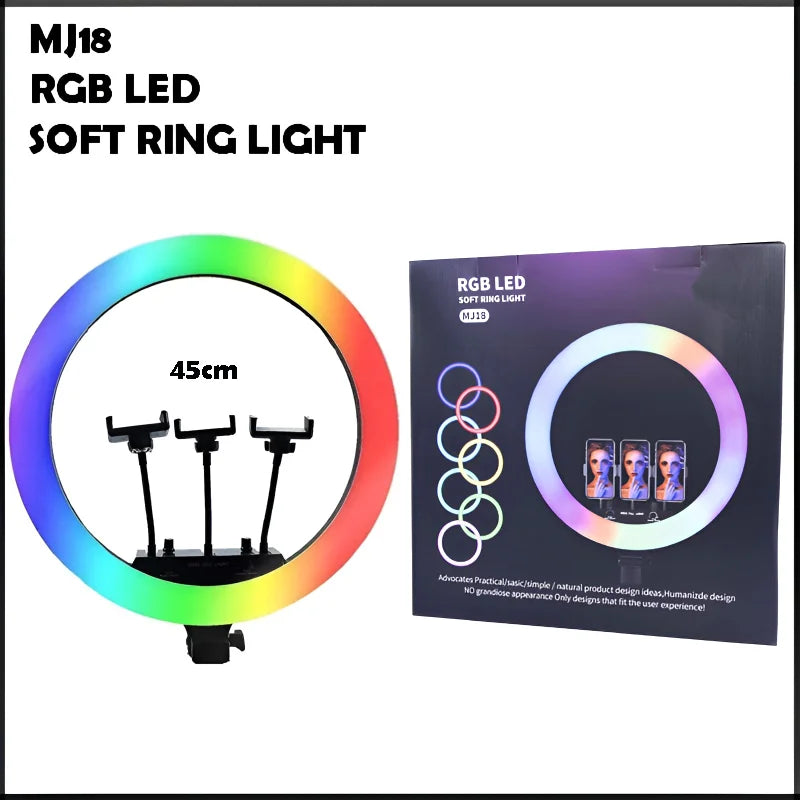 MJ18 45CM RGB LED Ring Light – 3 Phone Holders with Remote Control Chaudhary Brand Store