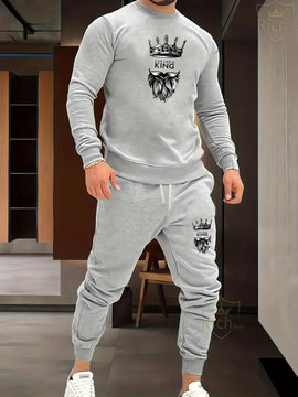 2 Pcs Men’s Fleece Graphic Track Suit – Stylish Sweatshirt & Jogger Set for Casual Wear - Chaudhary Brand Store 
