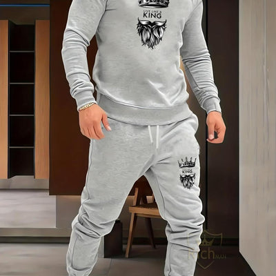 2 Pcs Men’s Fleece Graphic Track Suit – Stylish Sweatshirt & Jogger Set for Casual Wear - Chaudhary Brand Store 