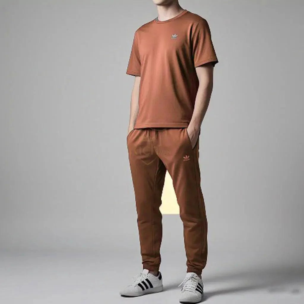 Men's Micro Interlock Track Suit 2 Pcs with Round Neck T-Shirt and Trouser - Chaudhary Brand Store 