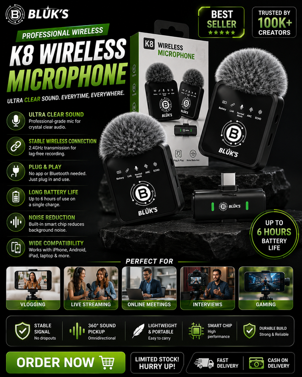 BX-18 Wireless Lavalier Collar Microphone | Bluetooth Mic | Clear Voice Recording