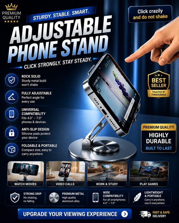 Adjustable Table Stand for Mobile & Tablet | Foldable Desk Phone Holder | Anti-Slip Base