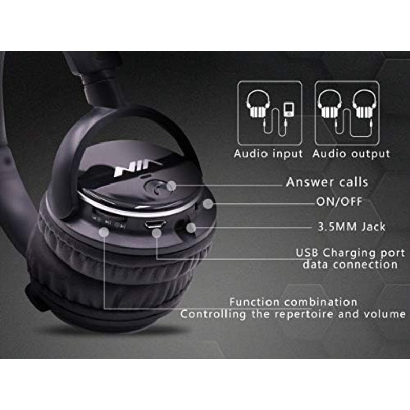 NIA Q1 Bluetooth 4.2 Overhead Stereo Headphones | FM Radio & MicroSD Support