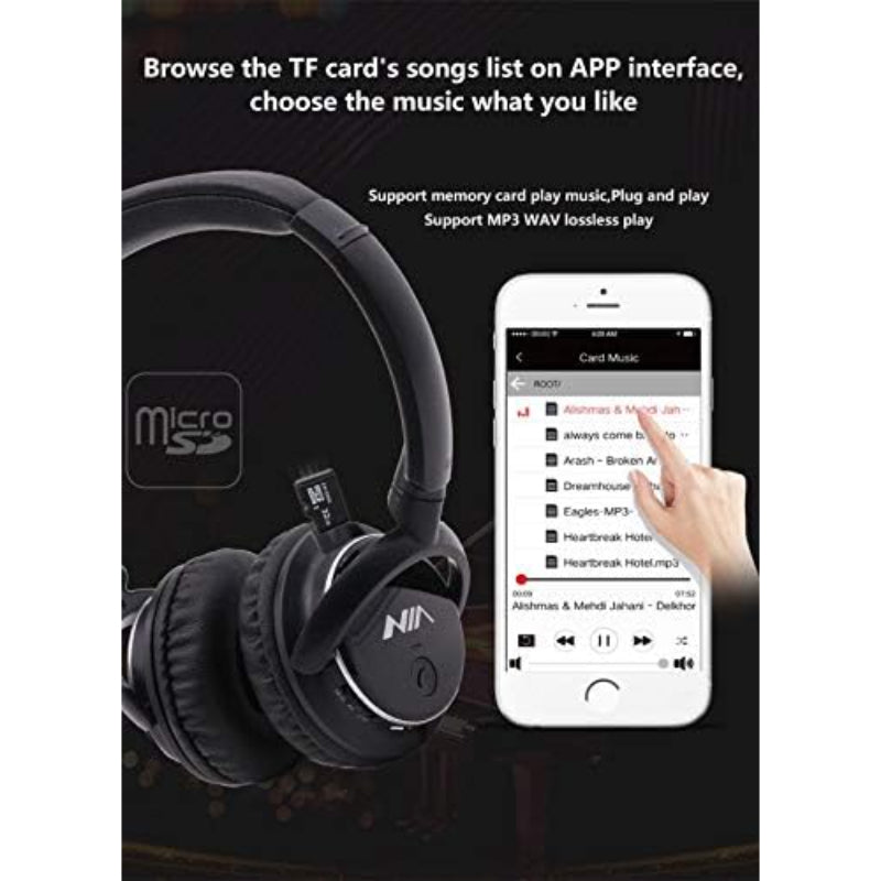 NIA Q1 Bluetooth 4.2 Overhead Stereo Headphones | FM Radio & MicroSD Support