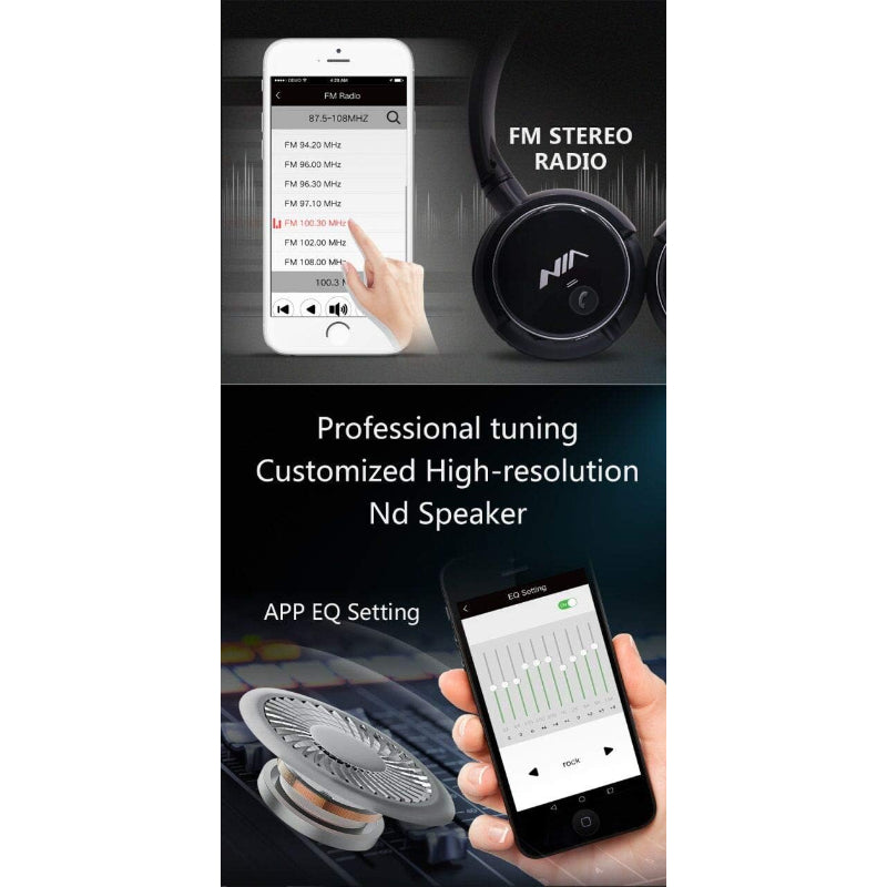 NIA Q1 Bluetooth 4.2 Overhead Stereo Headphones | FM Radio & MicroSD Support