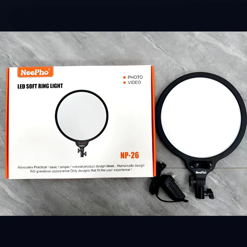 NP-26 NeePho 26CM LED Ring Light – 360° Rotating Pan Tilt with 3 Color Modes