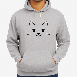 Cute Cat Printed Grey Hoodie – New Summer Collection for Girls & Boys | Stylish, Comfortable & Trendy Casual Wear (XL)