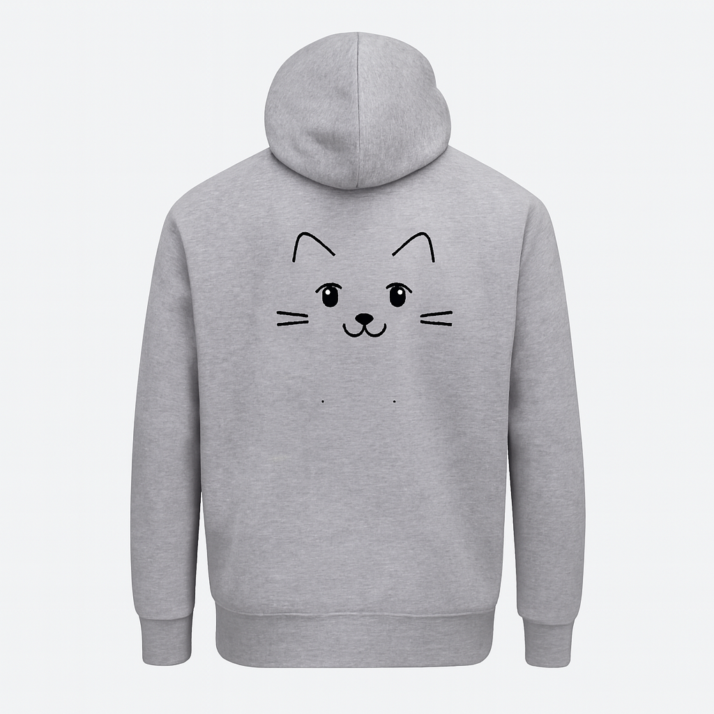 Cute Cat Printed Grey Hoodie – New Summer Collection for Girls & Boys | Stylish, Comfortable & Trendy Casual Wear (XL)
