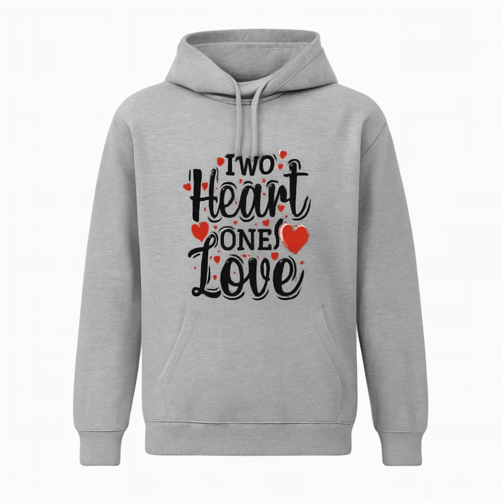 New Summer Collection Full Grey Hoodie – “Two Heart One Love” Printed Hoodie for Girls & Boys (Extra Large)