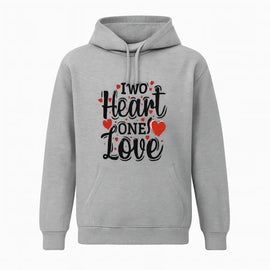 New Summer Collection Full Grey Hoodie – “Two Heart One Love” Printed Hoodie for Girls & Boys (Extra Large)