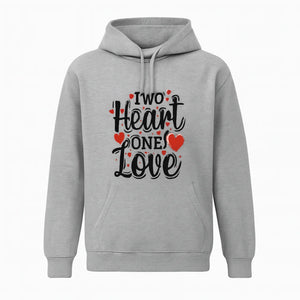 New Summer Collection Full Grey Hoodie – “Two Heart One Love” Printed Hoodie for Girls & Boys (Extra Large)
