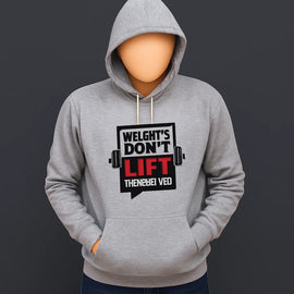 Weight Don’t Lift Printed Grey Hoodie – New Summer Collection for Men & Boys | Gym-Inspired Casual Wear (XL)