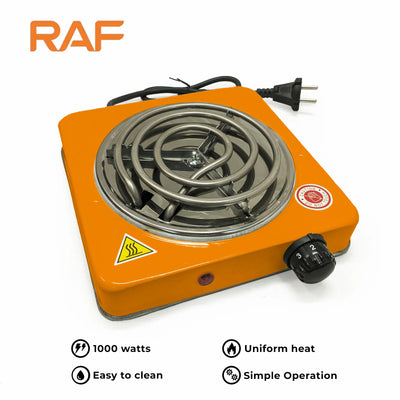 RAF R.8010B Electric Stove Hot Plate and Cooker with 1000W Power, Thermostat, and Uniform Heating