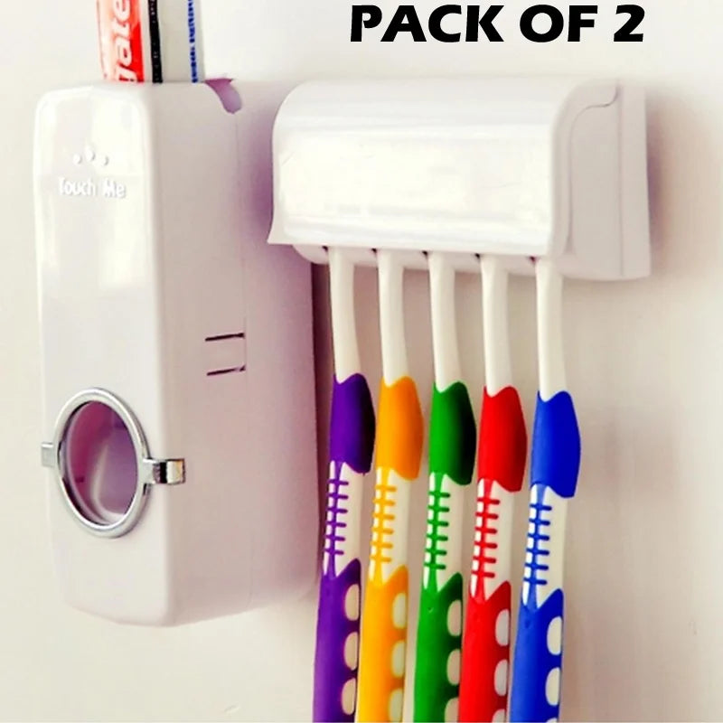 Pack of 2 Fashion Automatic Toothpaste Dispenser Holder Bathroom Wall Mount Rack Bath - Chaudhary Brand Store 