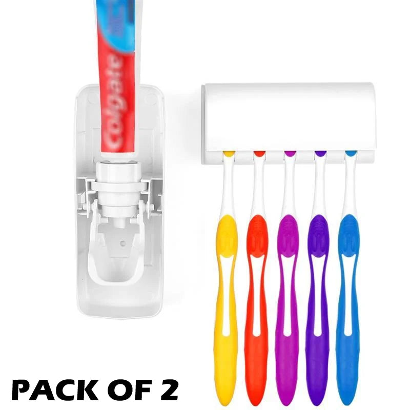 Pack of 2 Fashion Automatic Toothpaste Dispenser Holder Bathroom Wall Mount Rack Bath - Chaudhary Brand Store 