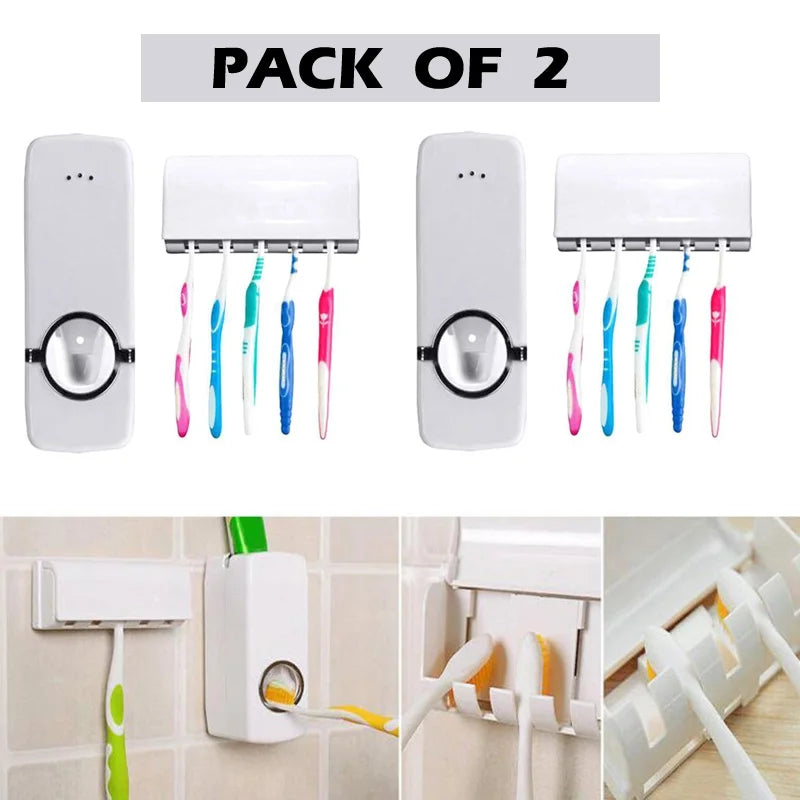 Pack of 2 Fashion Automatic Toothpaste Dispenser Holder Bathroom Wall Mount Rack Bath - Chaudhary Brand Store 