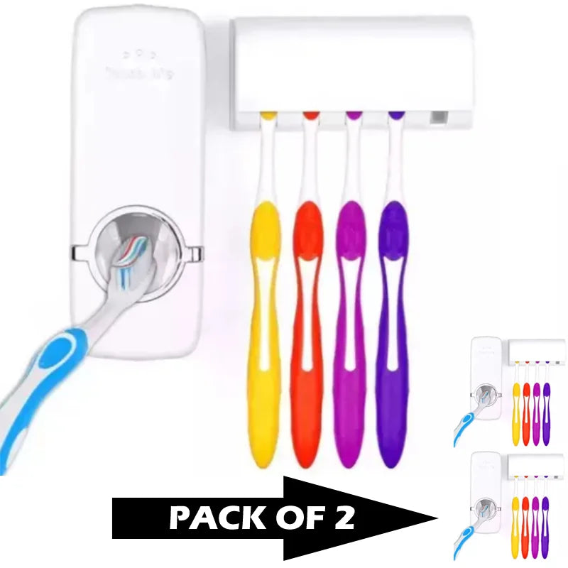 Pack of 2 Fashion Automatic Toothpaste Dispenser Holder Bathroom Wall Mount Rack Bath - Chaudhary Brand Store 