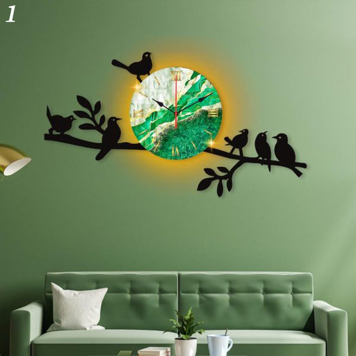 Sparrow Design Dial Wooden Wall Clock For Home And Offices Decore