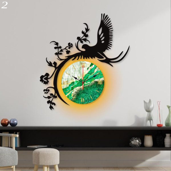 Sparrow Design Dial Wooden Wall Clock For Home And Offices Decore