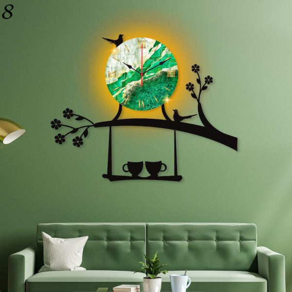 Sparrow Design Dial Wooden Wall Clock For Home And Offices Decore