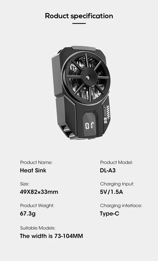 Portable DLA3 Mobile Phone Radiator Cooling Fan Case Phone Cooler With Digital Display - Chaudhary Brand Store 