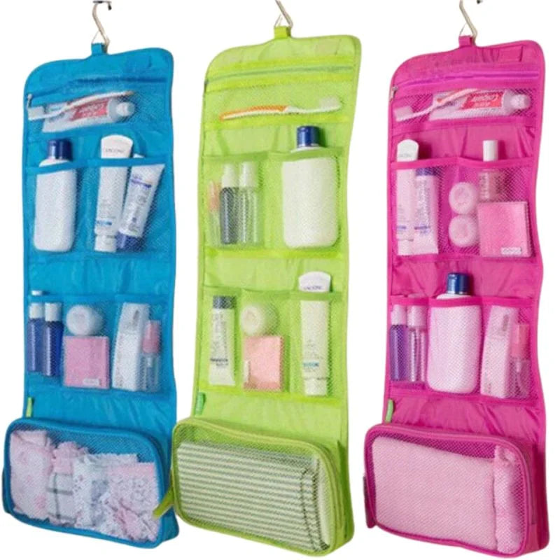 Travel Roll-Up Hanging Cosmetic & Toiletry Organizer Bag  | Multi-Compartment Storage | Hook for Hanging | Pack of 2