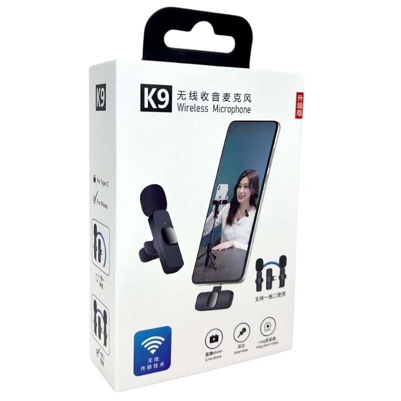 K9 Dual Wireless Lavalier Microphone | Plug & Play USB Type-C | Mic with Auto Sync & Noise Reduction