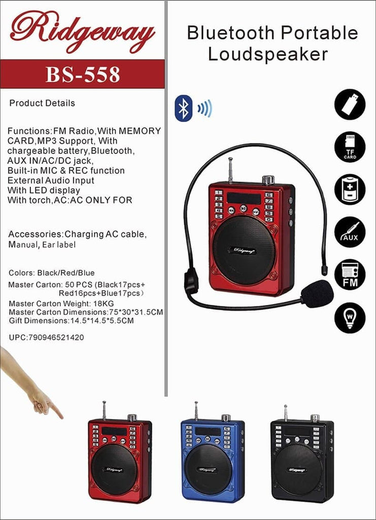 Ridgeway SPE-558A Bluetooth FM Portable Radio Speaker Rechargeable USB SD AUX - Chaudhary Brand Store 