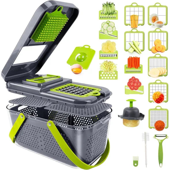 Kitchen Multi functional Vegetable Cutter 22 Pcs Set – Slicer, Shredder & Dicer for Onions, Potatoes, Fruits & Vegetables | Premium Food Chopper Set