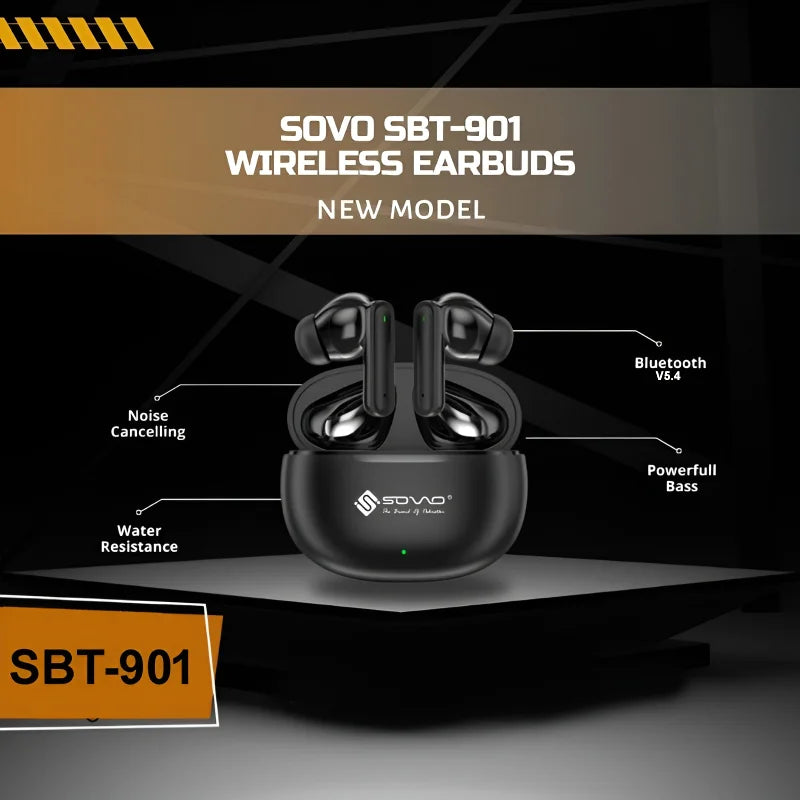 SOVO SBT-901 DIVO Series Wireless Earbuds | Bluetooth 5.4, Noise Cancelling, Touch Control, 24H Playtime
