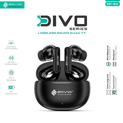 SOVO SBT-901 DIVO Series Wireless Earbuds | Bluetooth 5.4, Noise Cancelling, Touch Control, 24H Playtime