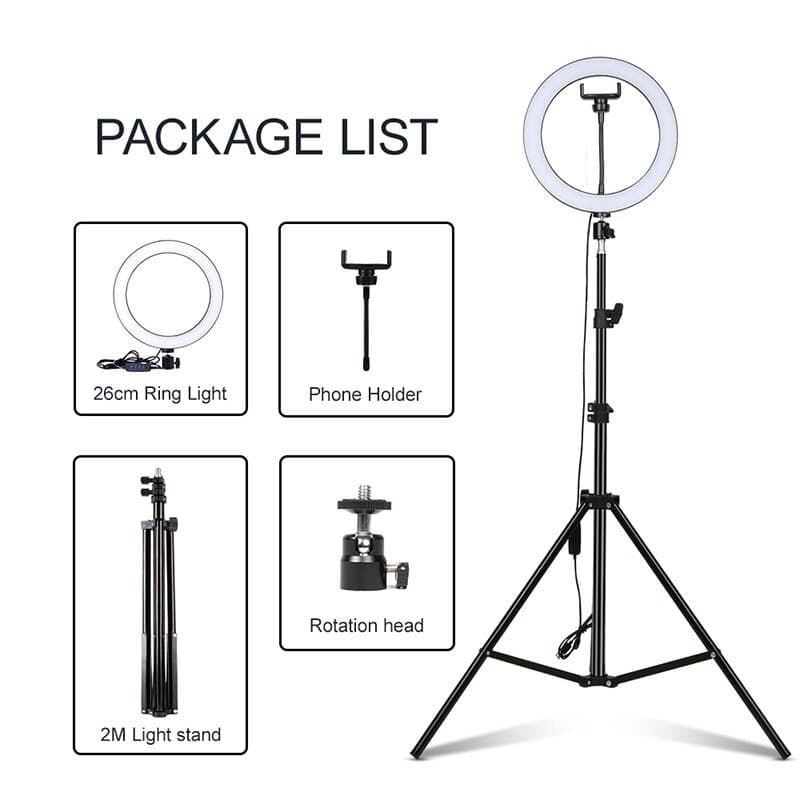 Selfie Ring Light With Stand 26cm/10inch Studio Light Dimmable 3 Modes Photography Lighting - Chaudhary Brand Store 