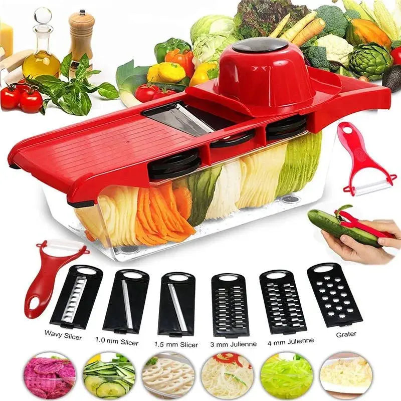 Slicer Vegetable Cutter Grater Chopper 6 Interchangeable Blades + Hand Protector - Chaudhary Brand Store 
