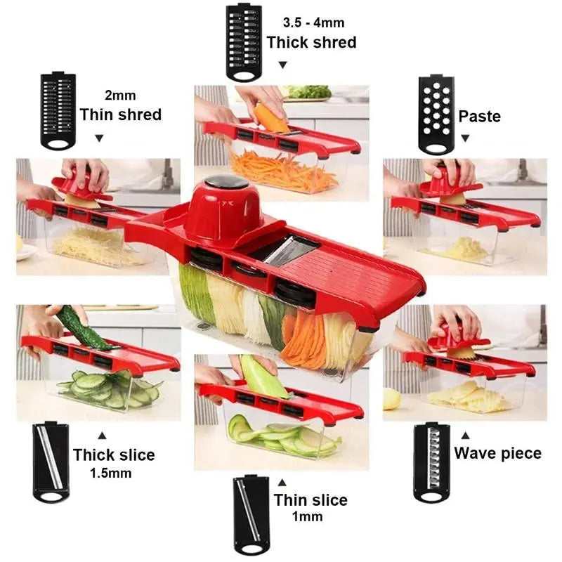 Slicer Vegetable Cutter Grater Chopper 6 Interchangeable Blades + Hand Protector - Chaudhary Brand Store 